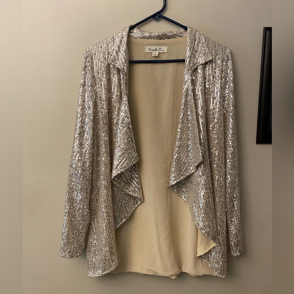 Vine & Love Silver Sequin Button Down Shirt